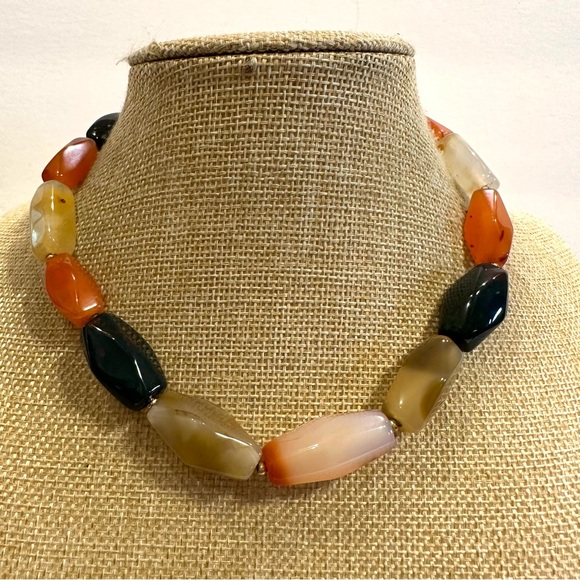 Gorgeous Multi Gemstone Genuine Necklace- orange, ivory, black - Agate - Picture 3 of 13